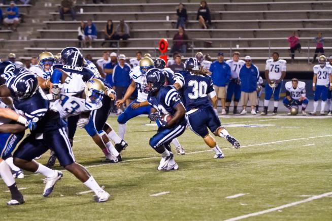 File Photo: Michael Jasper (33) rushed for 108 yards and three touchdowns in the Falcons 38-36 loss to College of the Canyons.
