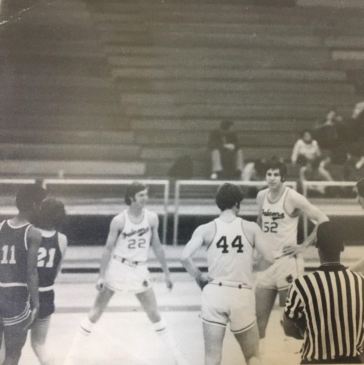 Al Fruhwrith (52) and his brother Tim (22) were members of the 1973-74 Cerritos College men's basketball team