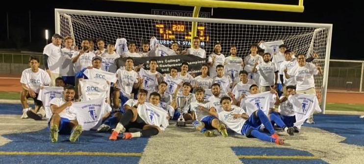 Falcons celebrate after winning the SCC Tournament