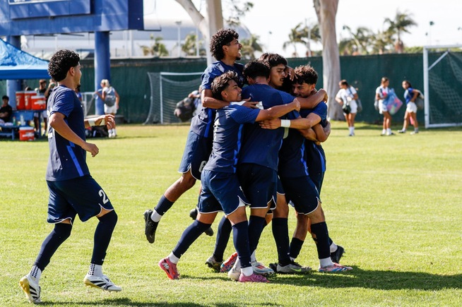 Falcons celebrate their first goal of the game in the second minute