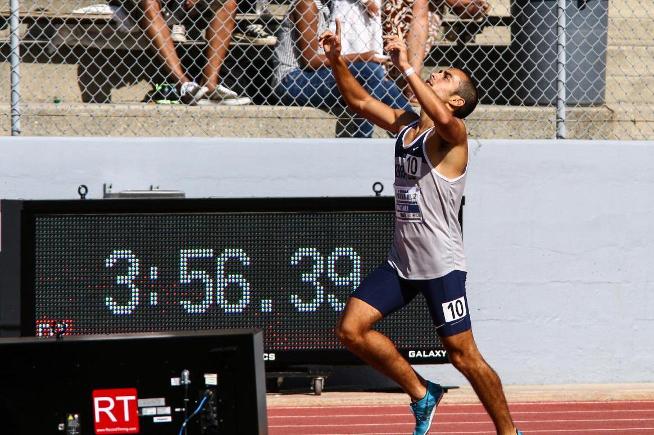 Jonathan Bazinet celebrates after winning the state title in the 1500 meters