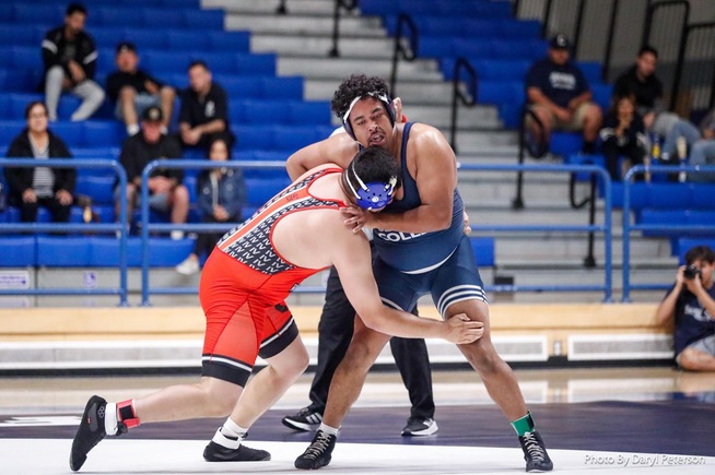 Simon Flores capped off the Falcons win over Imperial Valley with a pin at 285 pounds