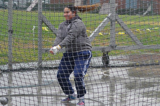 Milika Burdett won the hammer throw at the Cal State LA Invitational