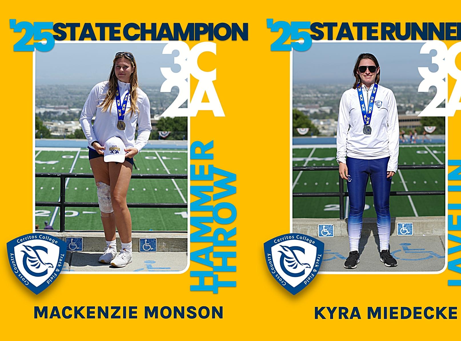 Mackenzie Monson leads the way for the Falcons at the state championships with her state title, with Kyra Miedecke adding a second place result
