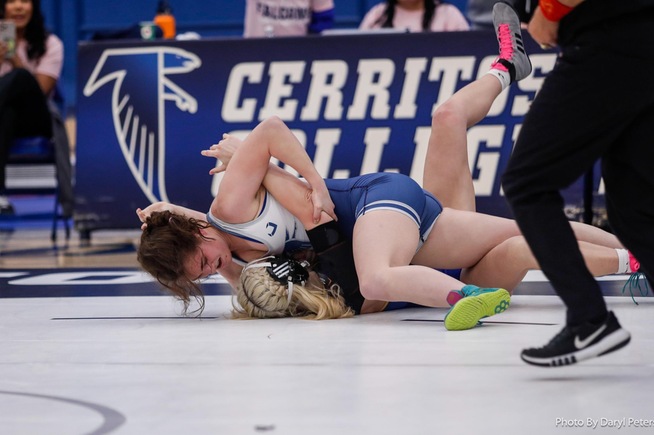 Saquoia Dubuque completes the comeback and posts the win by pin against Westcliff University